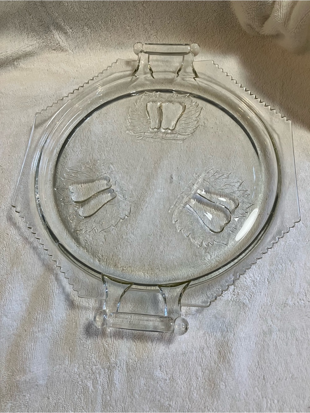 vintage Jeannette Glass Baltimore Pear handled cake plate embossed pears